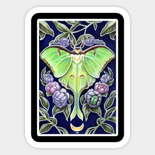 Luna Moth and Flower - White Outlined Version Sticker